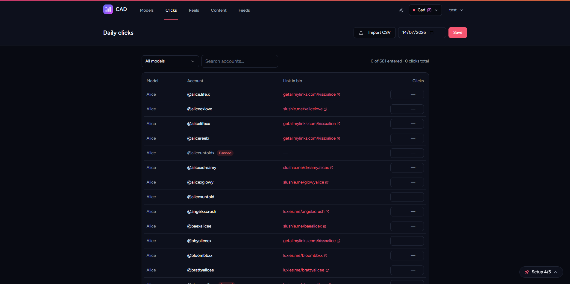 Clicks tracking